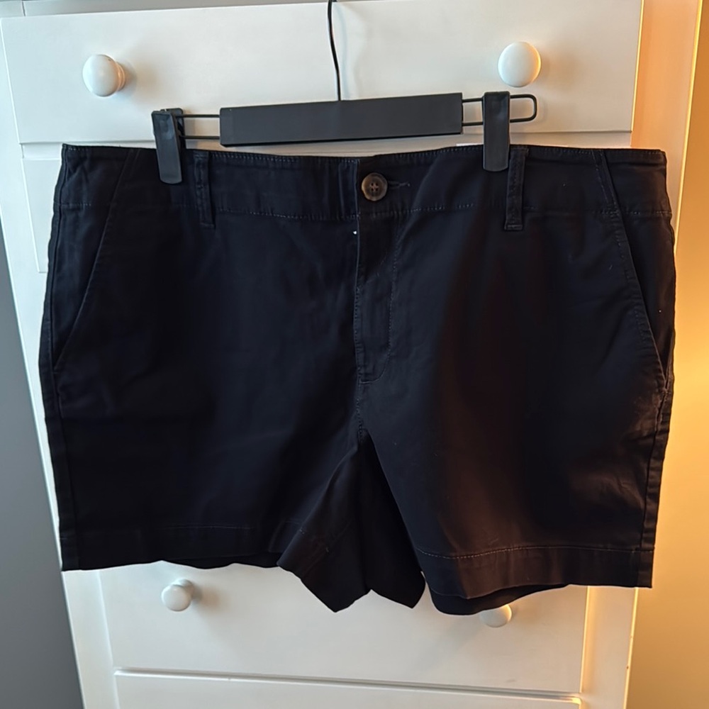 LOFT Black Bermuda Shorts Cotton Blend Flat Front